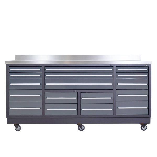 Pro Series 7-Ft 17-Drawer Workbench with Stainless Steel Top, Ball Bearing Double Slides & Casters, TMG-WB717 For Cheap - Image 2