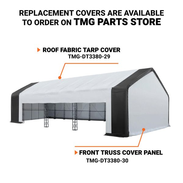 TMG Industrial 80’ x 33’ Dual Truss Storage Shelter Workshop, (3) 19’ Wide Drive-Through Openings, Scaffolding-Style Door Frame Support, TMG-DT3380 Cheap - Image 4