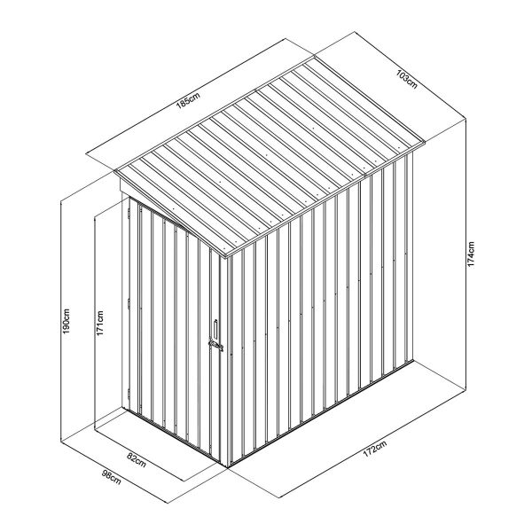 TMG Industrial 3’ x 6’ Galvanized Metal Pent Shed, 29 GA Corrugated Metal, 75“ Upper edge, TMG-MS0306 Online - Image 2
