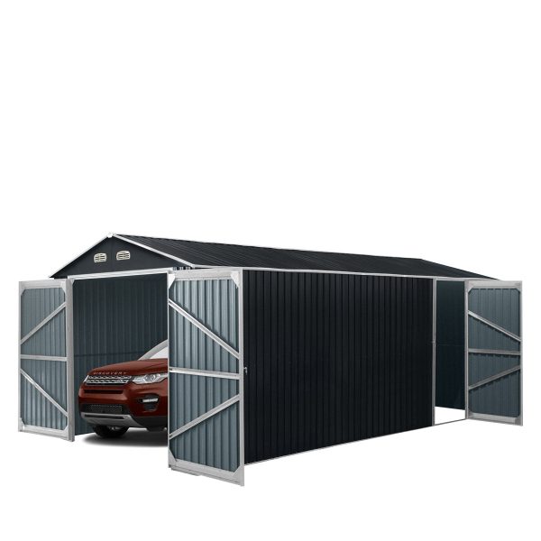 TMG Industrial 10’ x 20’ Metal Garage Shed with Double Front Doors, 7’8” Peak Height, Side Entry Door, 185 Sq-Ft Floor Space, TMG-MS1020A For Cheap