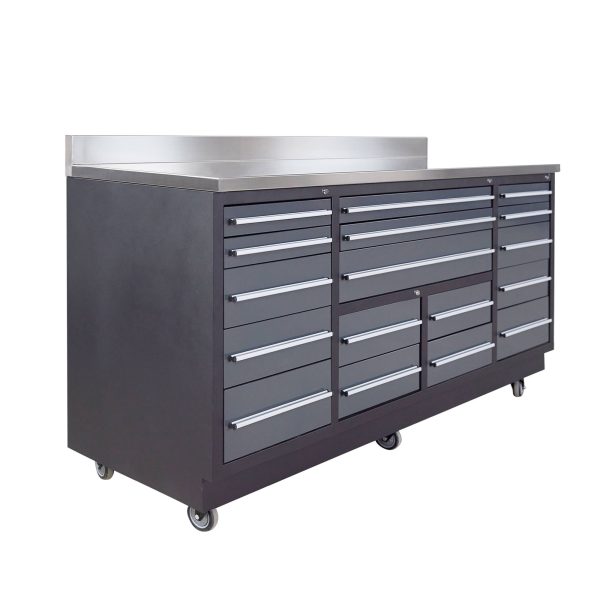 Pro Series 7-Ft 17-Drawer Workbench with Stainless Steel Top, Ball Bearing Double Slides & Casters, TMG-WB717 For Cheap - Image 5