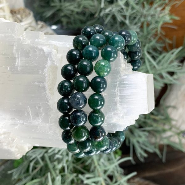 Mala Moss Agate Bracelet With Velvet Pouch Online - Image 2