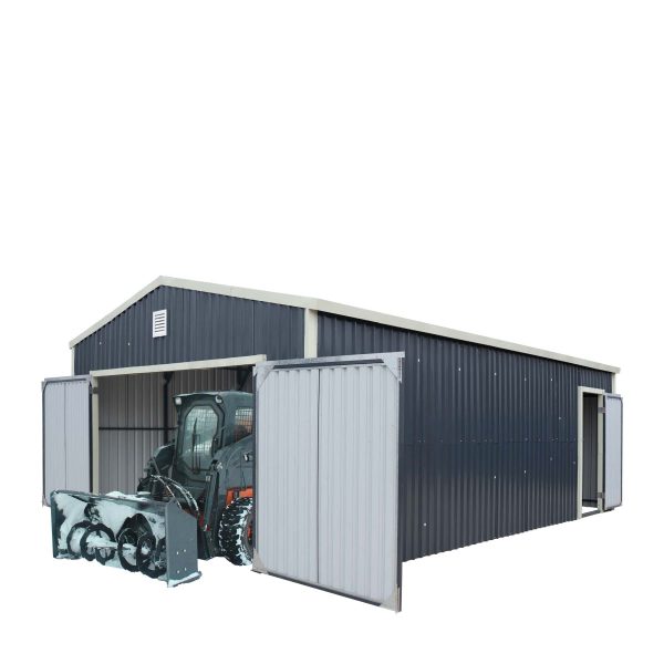 TMG Industrial 16’ x 24’ Metal Garage Shed with Double Front Doors, 10’ Peak Height, Side Entry Door, 384 Sq-Ft Floor Space, TMG-MS1624 Online Sale