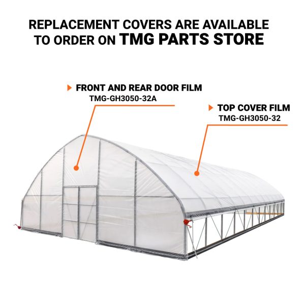 TMG Industrial 30’ x 50’ Tunnel Greenhouse Grow Tent w 6 Mil Clear EVA Plastic Film, Cold Frame, Hand Crank Roll-Up Sides, Peak Ceiling Roof, TMG-GH3050 Hot on Sale - Image 5