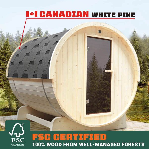 TMG LIVING Outdoor White Pine Barrel Sauna, Three Person, Tempered Glass Door, TMG-LSN41 For Cheap - Image 3
